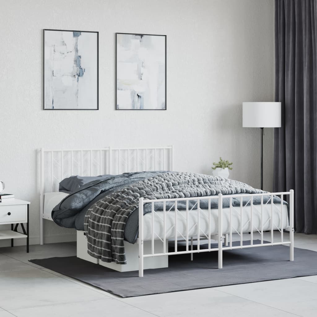 Metal Bed Frame without Mattress with Footboard White 135x190 cm