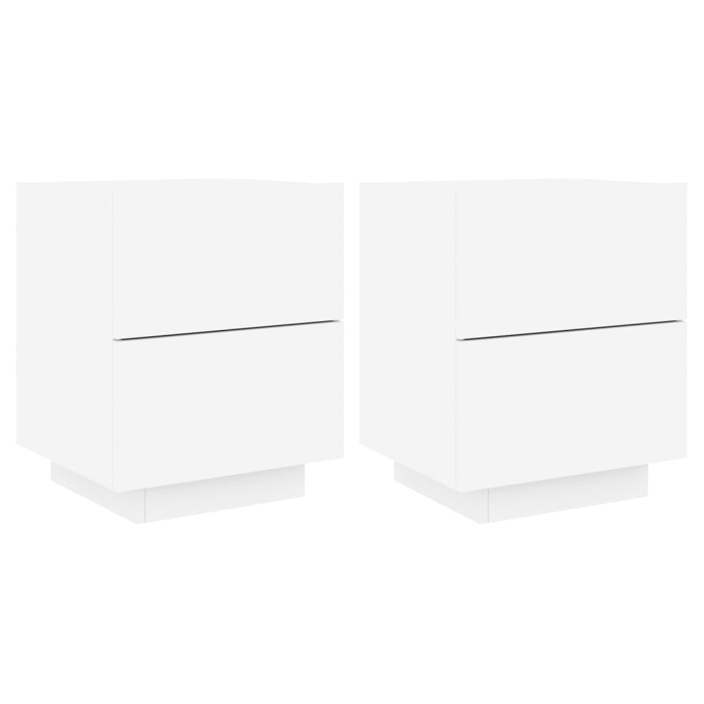 Affordable quality white bedside cabinets with LED lights, 2 pcs made of durable engineered wood, perfect value for modern interior decor.