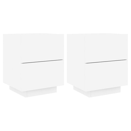 Affordable quality white bedside cabinets with LED lights, 2 pcs made of durable engineered wood, perfect value for modern interior decor.