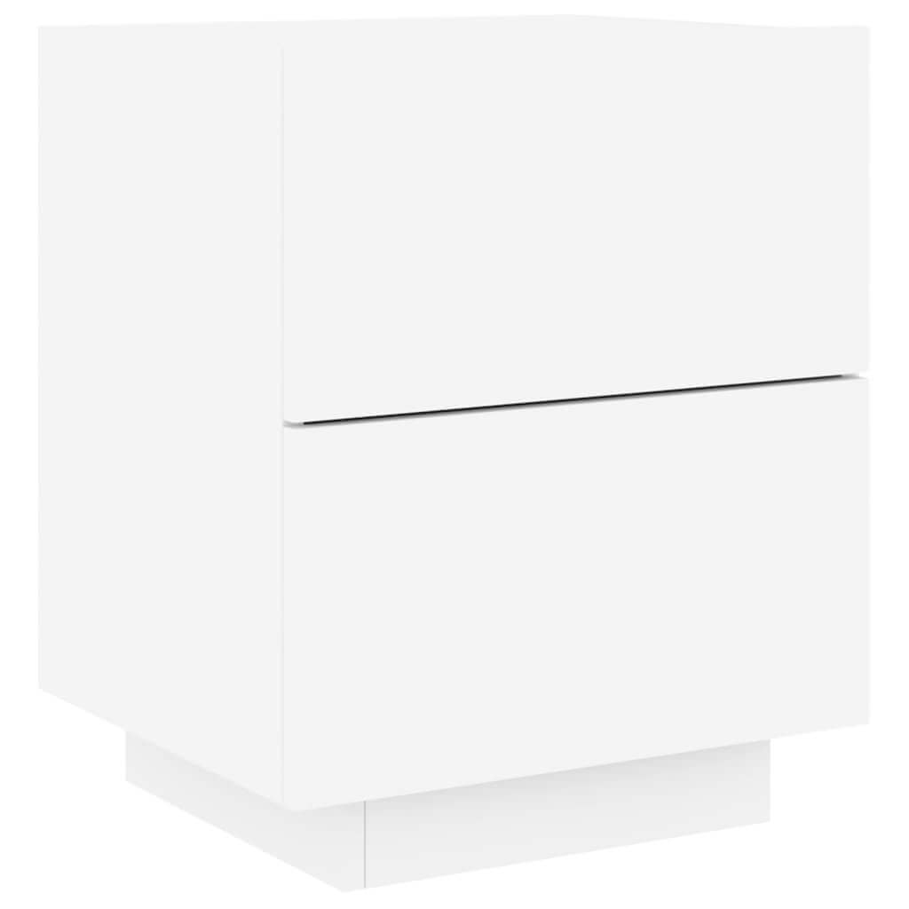 Affordable and quality white bedside cabinet with RGB LED lights, engineered wood, durable and moisture-resistant, perfect for home decor.