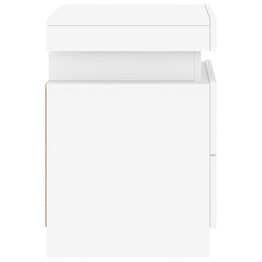 Affordable white bedside cabinet with LED lights, 2 pcs, 35x39x55 cm, offering quality value and ample storage for modern bedrooms.