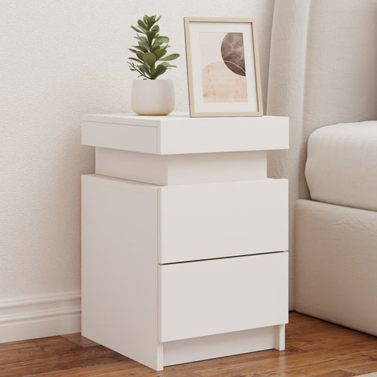 Affordable quality white bedside cabinet with LED lights, offering ample storage and modern design for bedrooms.