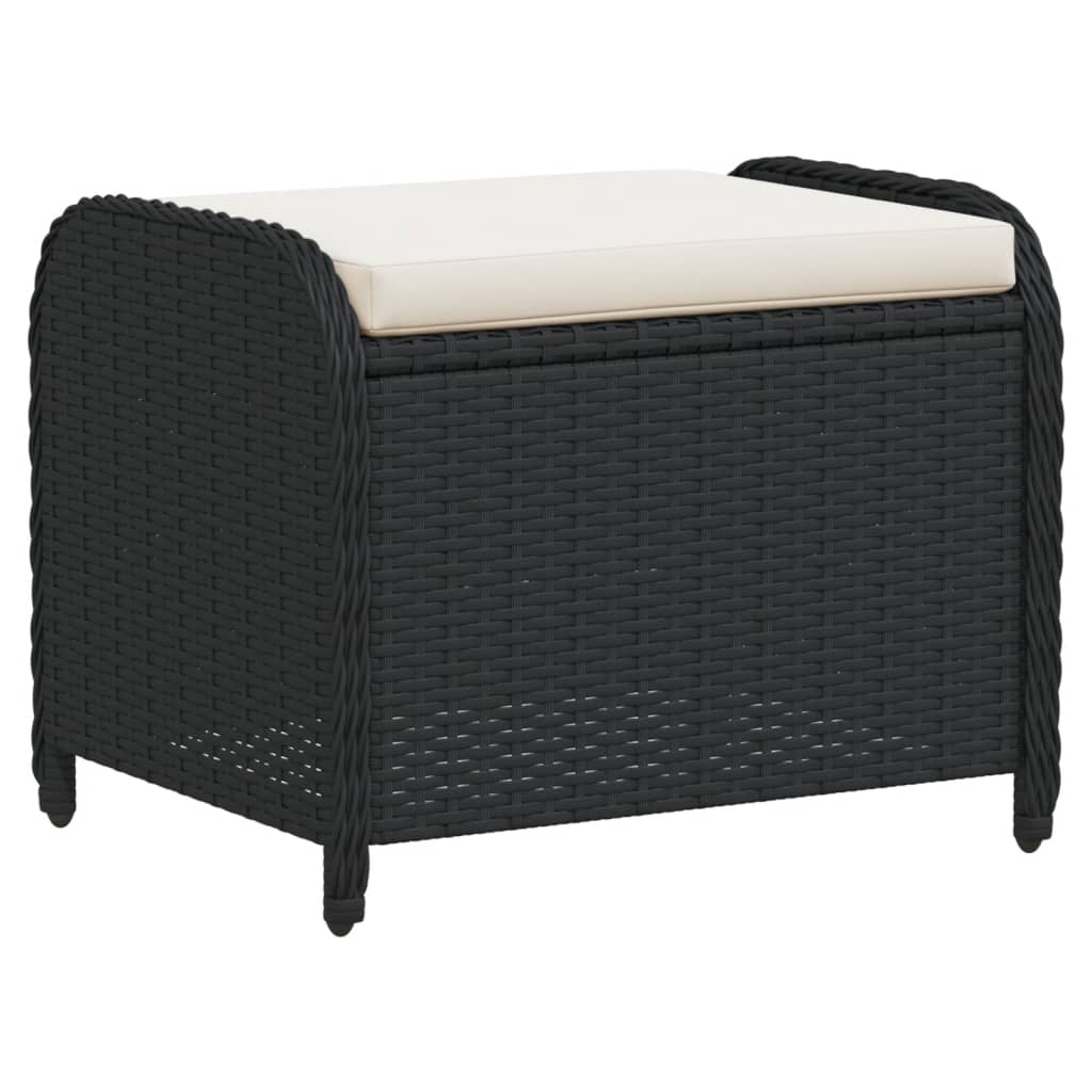 Garden Stool with Cushion Black 58x46x46 cm Poly Rattan