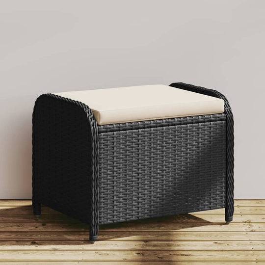 Garden Stool with Cushion Black 58x46x46 cm Poly Rattan