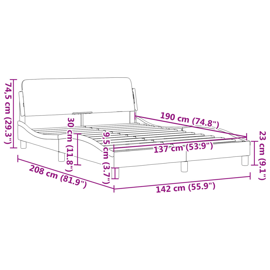 Bed Frame without Mattress Dark Grey 137x187 cm Double Fabric