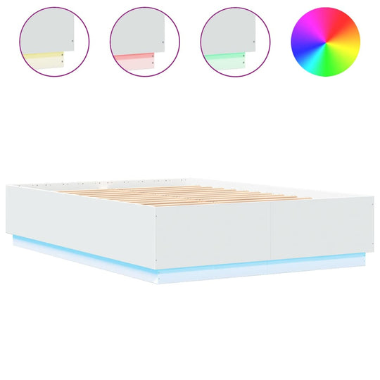 Bed Frame with LED without Mattress White 150x200 cm