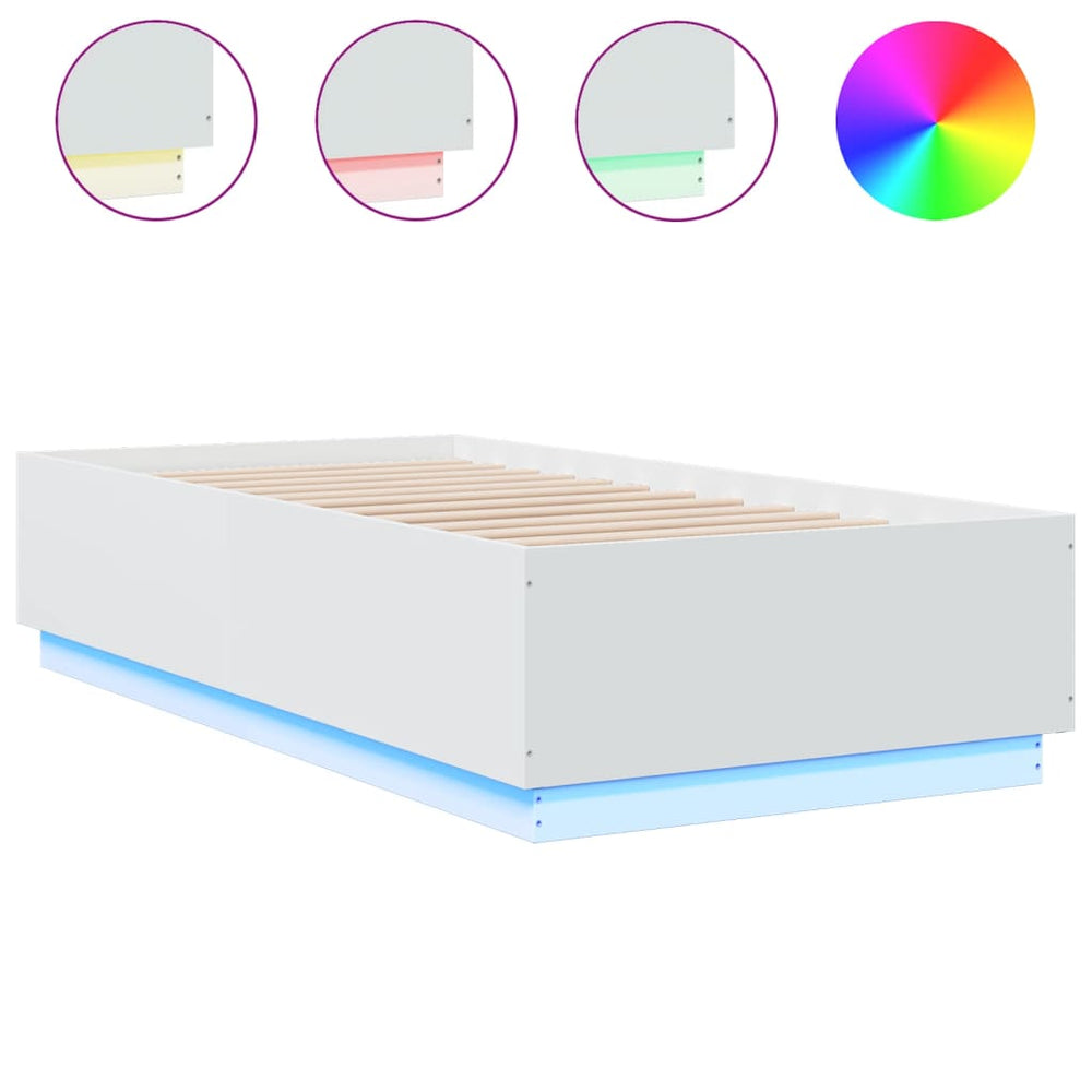 Bed Frame with LED without Mattress White 90x190 cm