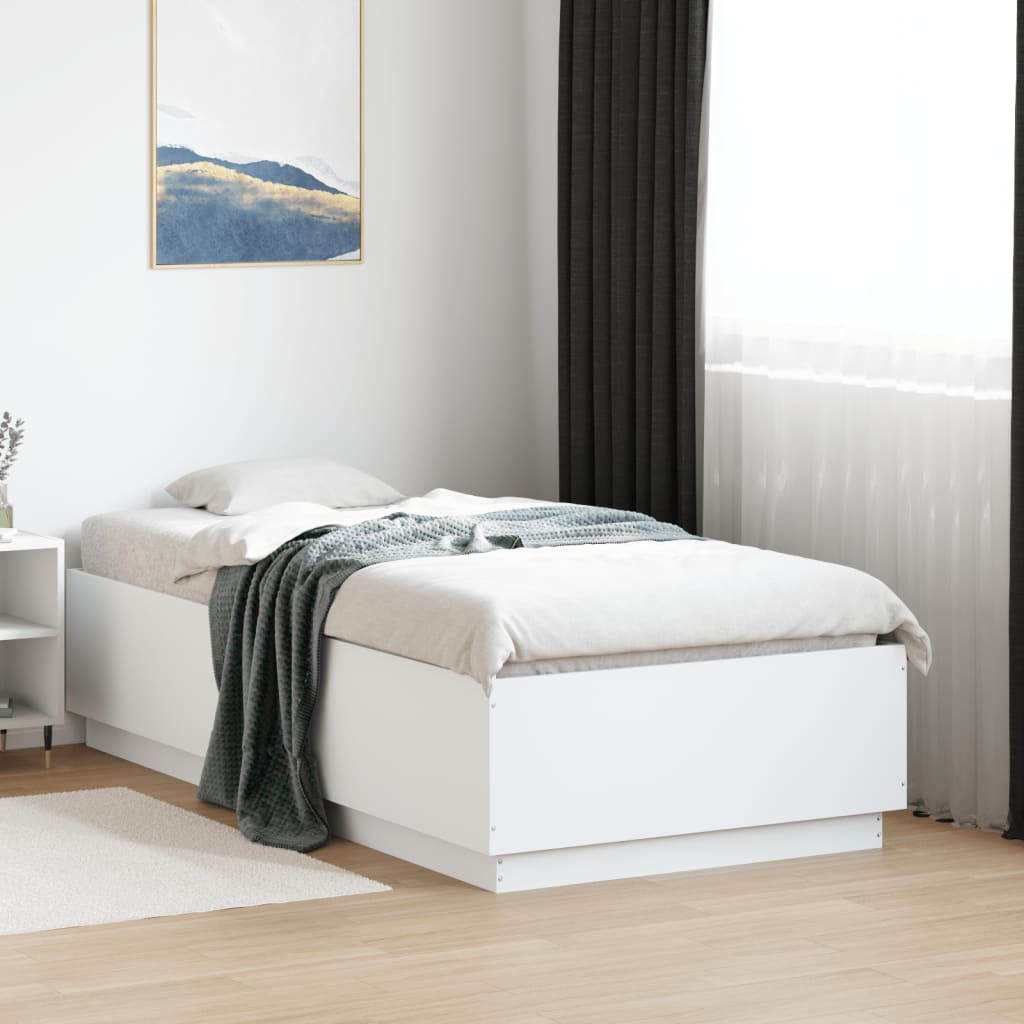 Bed Frame with LED without Mattress White 90x190 cm