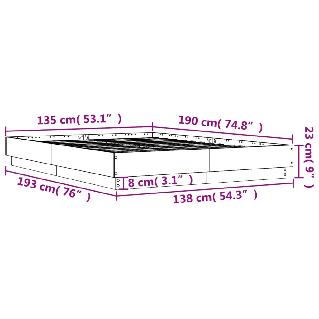 Bed Frame without Mattress White 135x190 cm