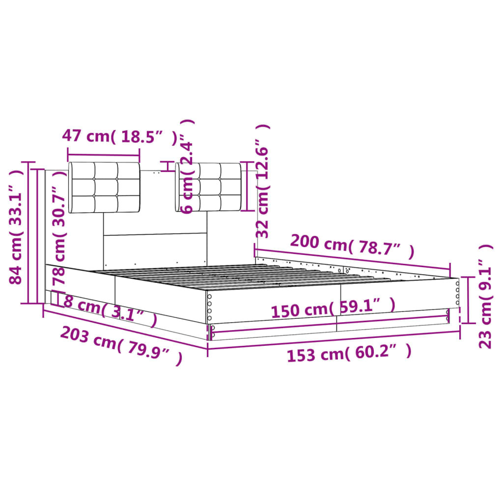 Bed Frame without Mattress Sonoma Oak 150x200 cm