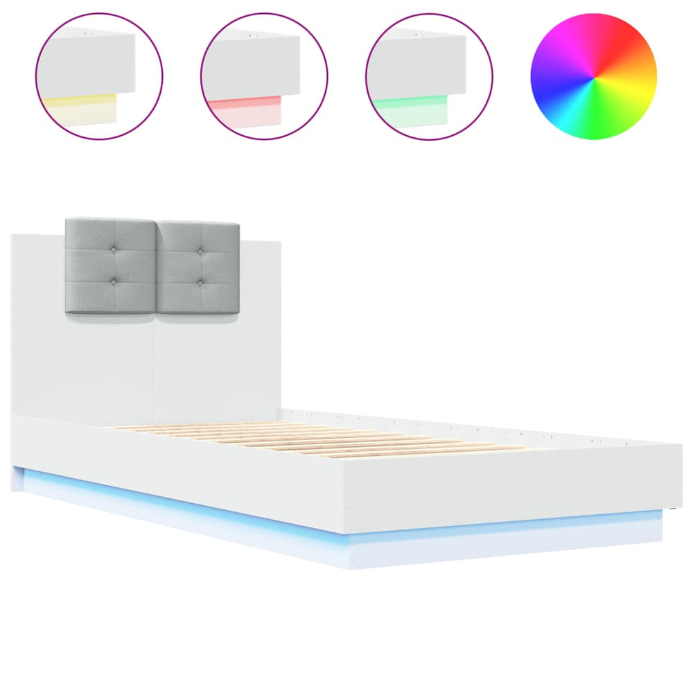 Bed Frame with LED without Mattress White 90x190 cm