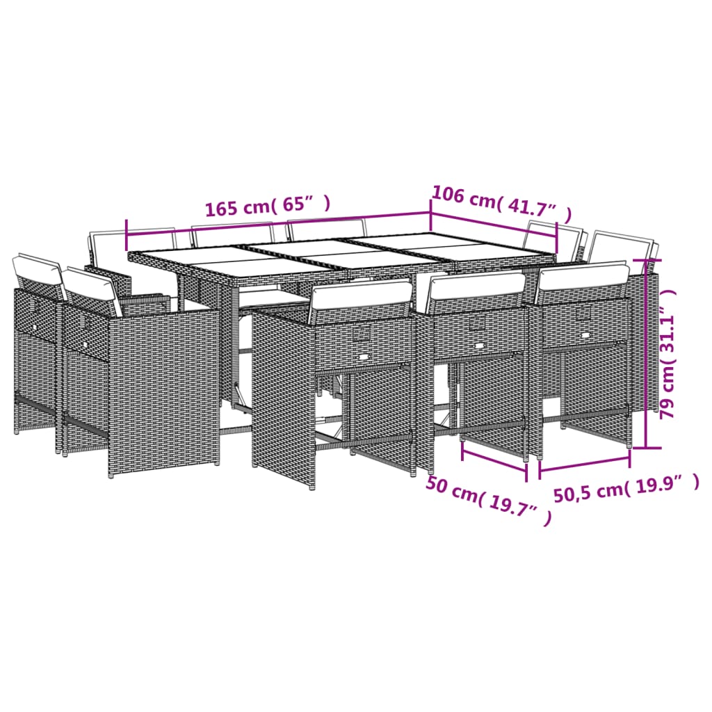 11 Piece Garden Dining Set with Cushions Grey Poly Rattan