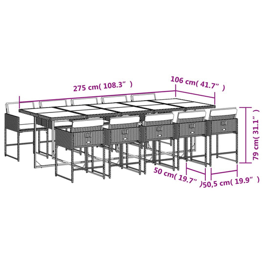 11 Piece Garden Dining Set with Cushions Grey Poly Rattan