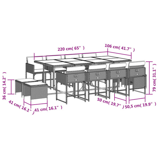 13 Piece Garden Dining Set with Cushions Black Poly Rattan