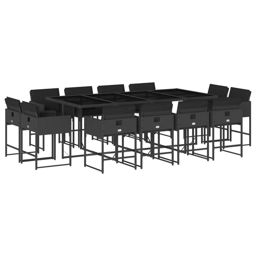 13 Piece Garden Dining Set with Cushions Black Poly Rattan