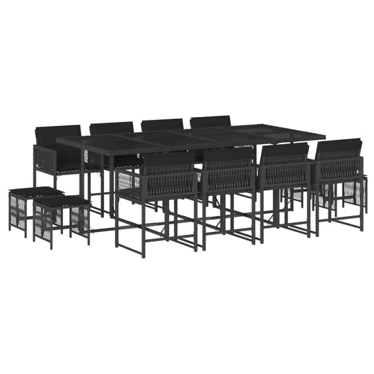 13 Piece Garden Dining Set with Cushions Black Poly Rattan