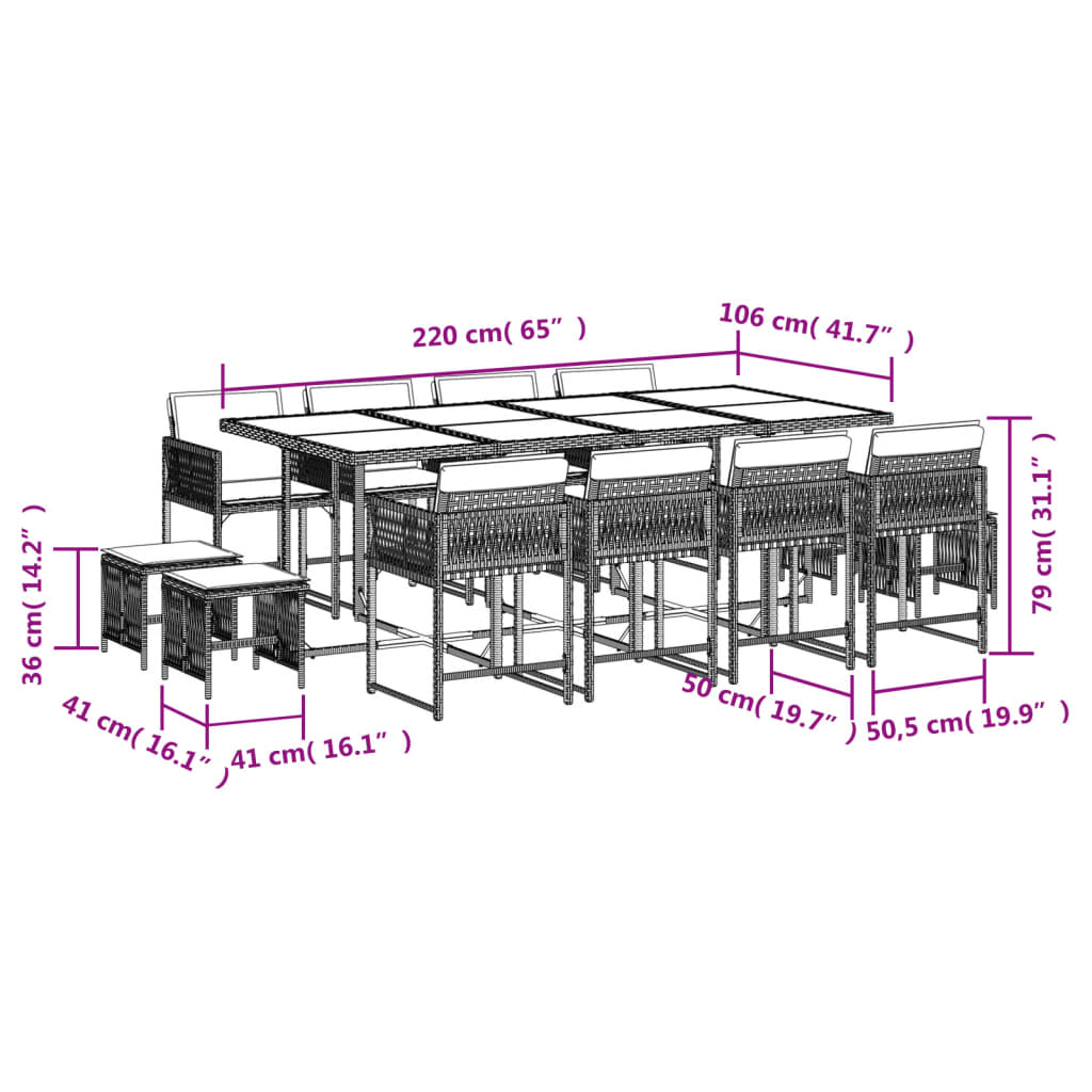 13 Piece Garden Dining Set with Cushions Black Poly Rattan