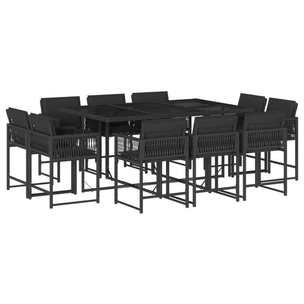 11 Piece Garden Dining Set with Cushions Black Poly Rattan