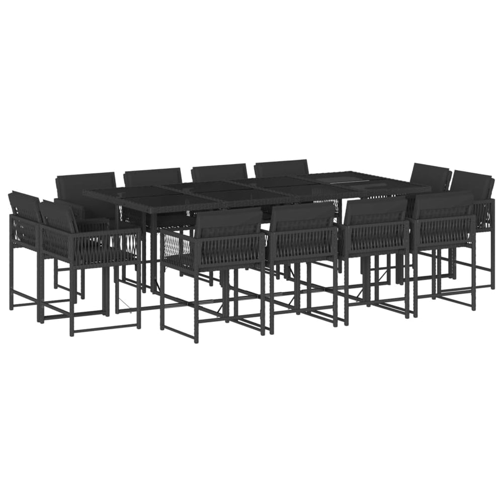 13 Piece Garden Dining Set with Cushions Black Poly Rattan