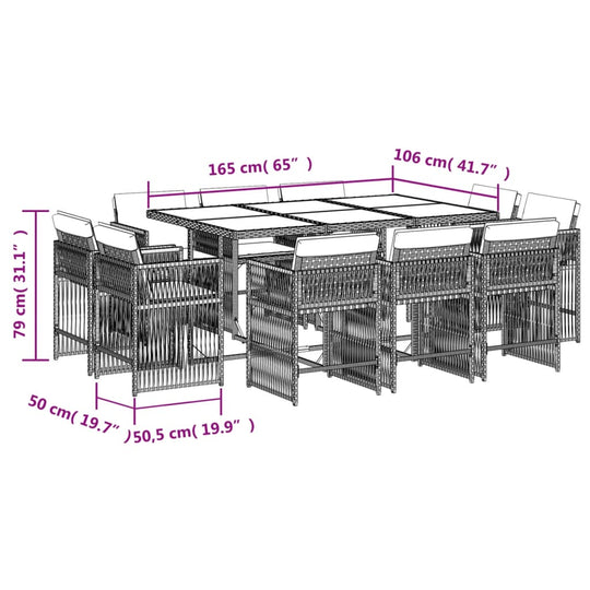 11 Piece Garden Dining Set with Cushions Grey Poly Rattan