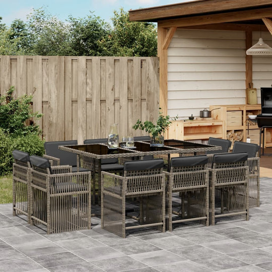 11 Piece Garden Dining Set with Cushions Grey Poly Rattan