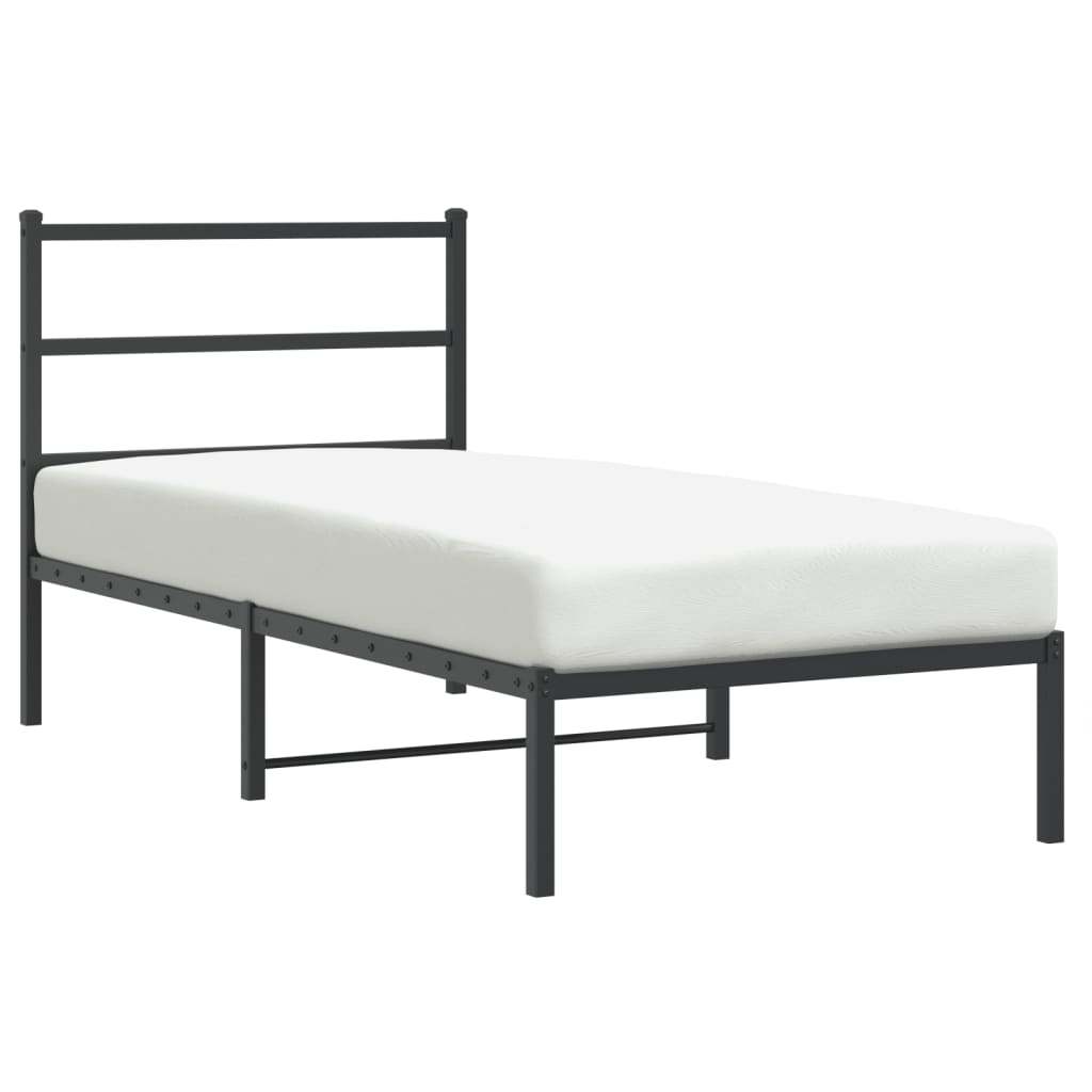 Metal Bed Frame without Mattress with Headboard Black 90x190 cm