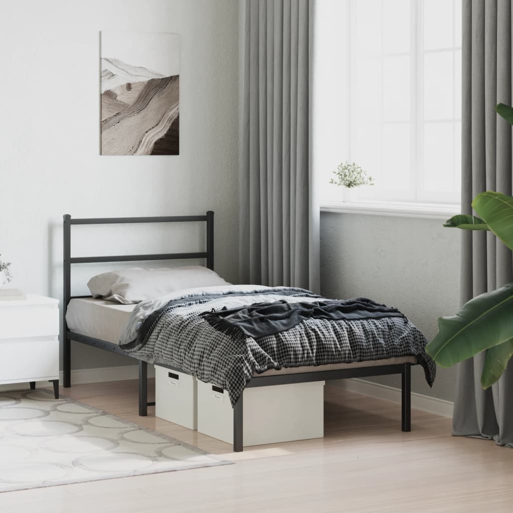 Metal Bed Frame without Mattress with Headboard Black 90x190 cm