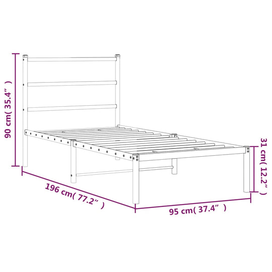 Metal Bed Frame without Mattress with Headboard Black 90x190 cm