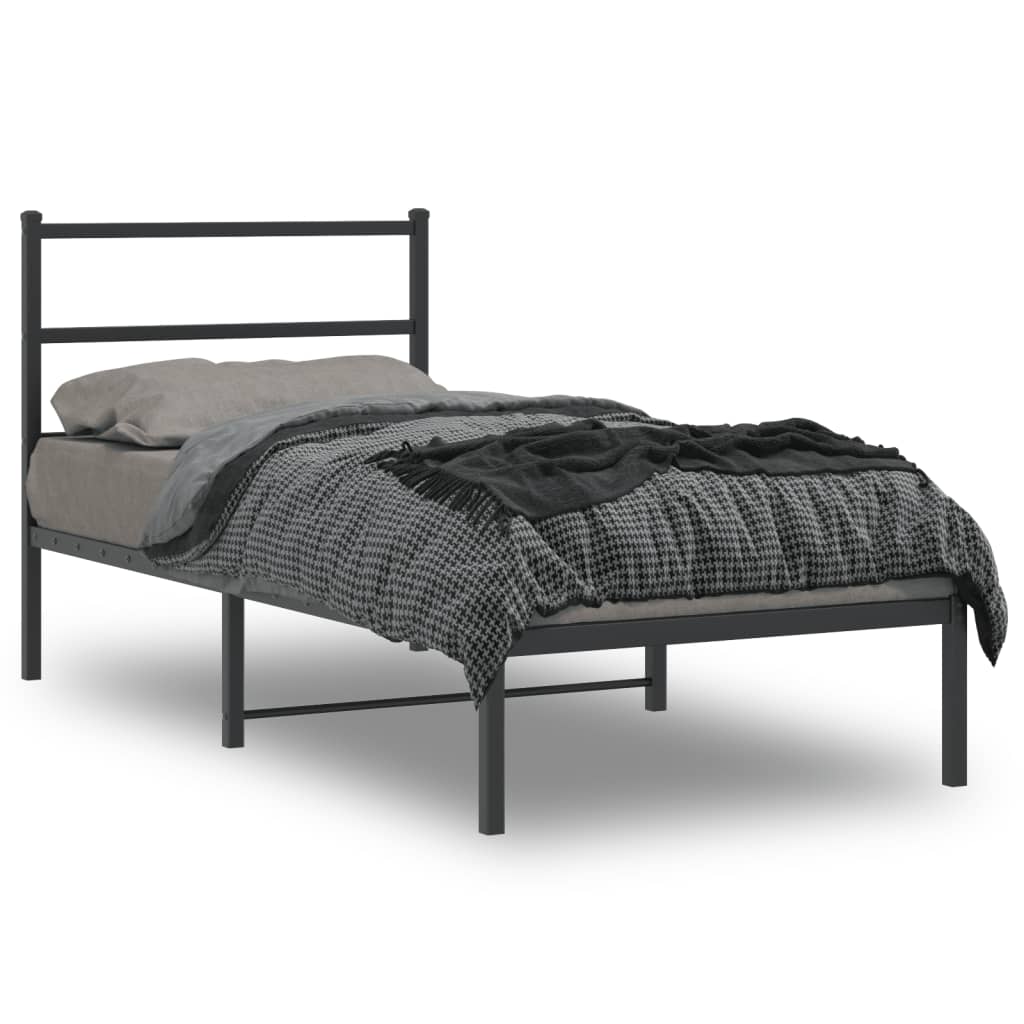 Metal Bed Frame without Mattress with Headboard Black 90x190 cm