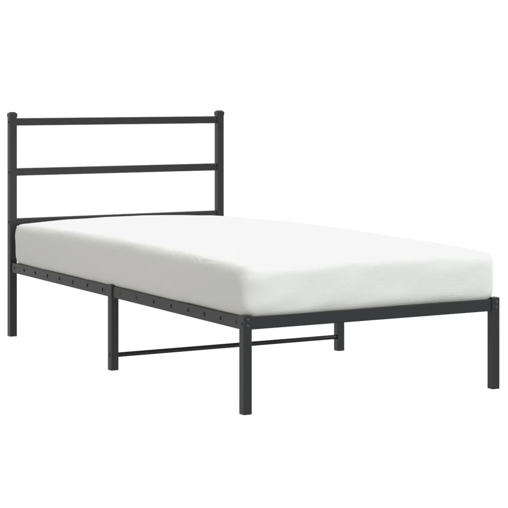 Metal Bed Frame without Mattress with Headboard Black 107x203 cm King Single