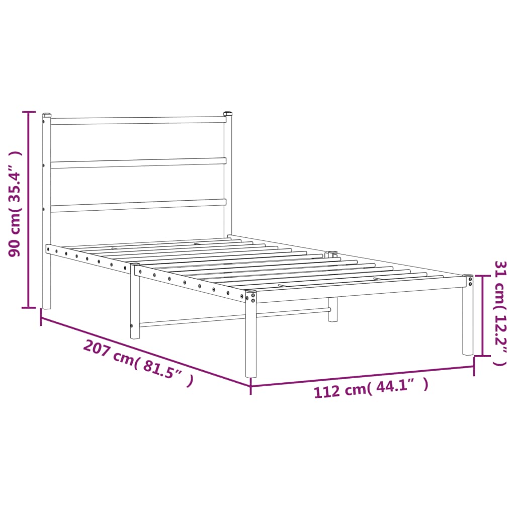 Metal Bed Frame without Mattress with Headboard Black 107x203 cm King Single