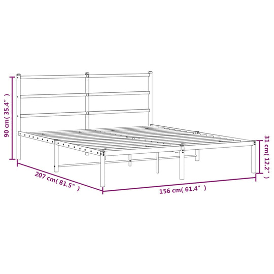 Metal Bed Frame without Mattress with Headboard White 150x200 cm