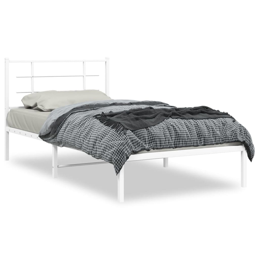 Metal Bed Frame without Mattress with Headboard White 107x203 cm King Single