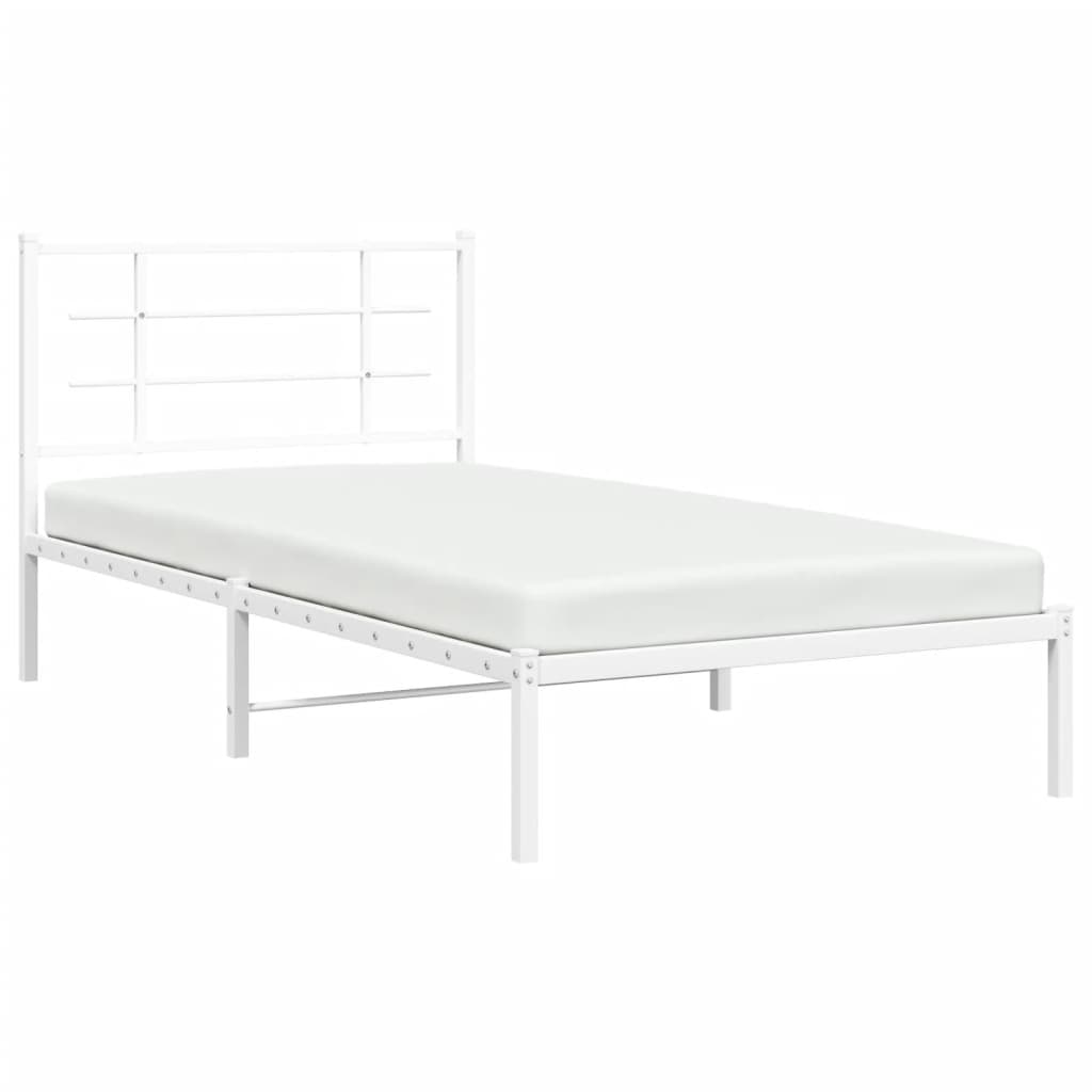 Metal Bed Frame without Mattress with Headboard White 107x203 cm King Single