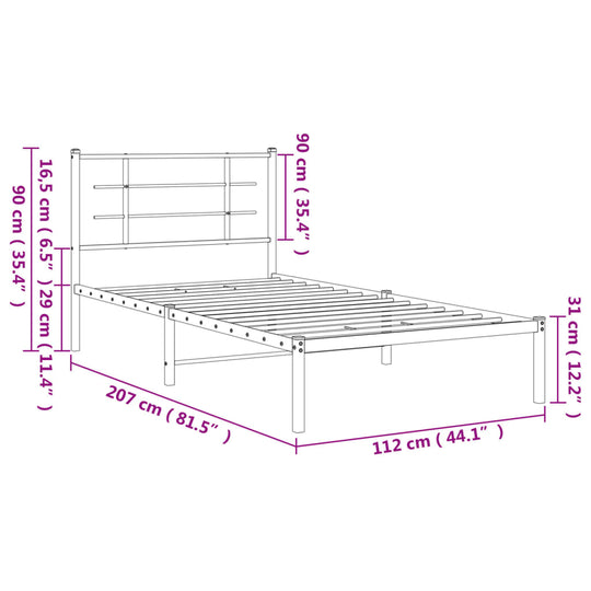 Metal Bed Frame without Mattress with Headboard White 107x203 cm King Single