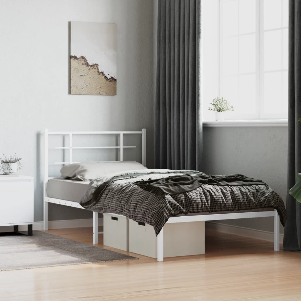 Metal Bed Frame without Mattress with Headboard White 107x203 cm King Single