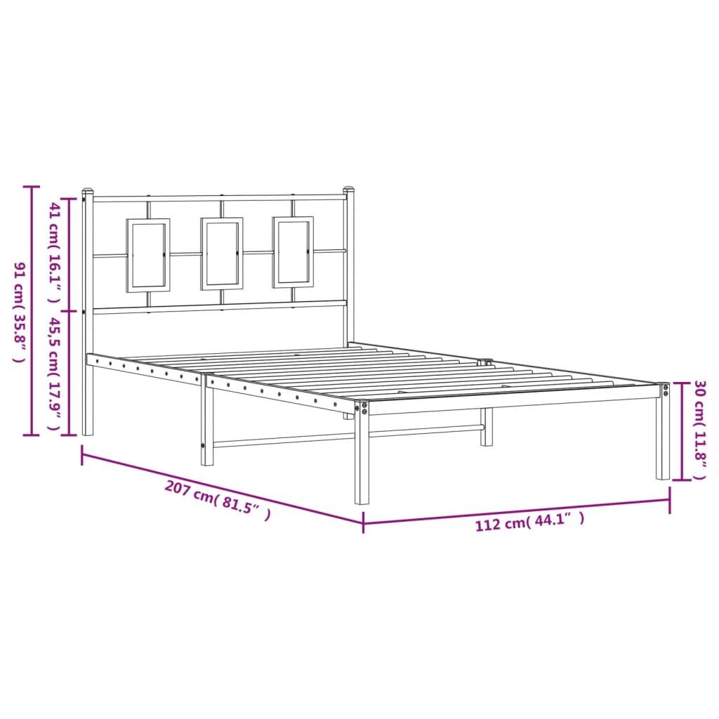 Metal Bed Frame without Mattress with Headboard White 107x203 cm King Single