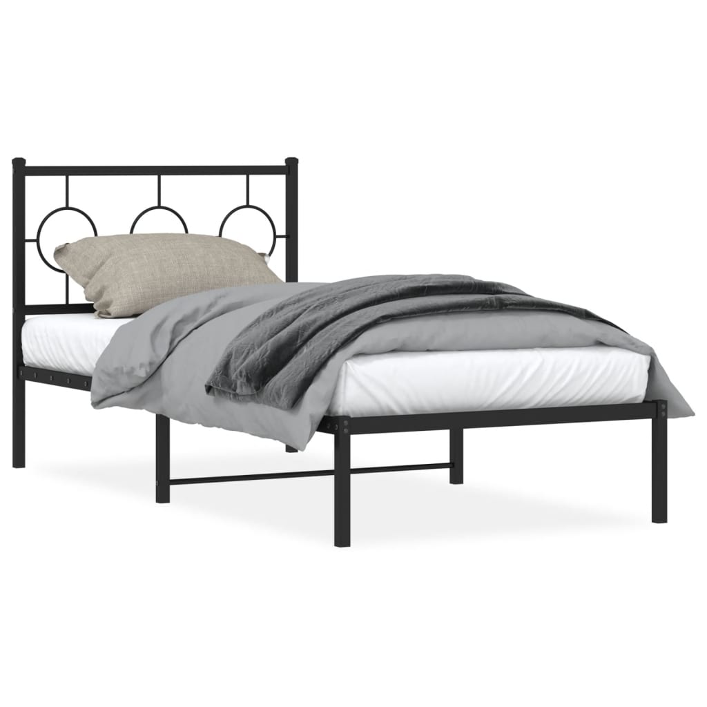 Metal Bed Frame without Mattress with Headboard Black 90x190 cm