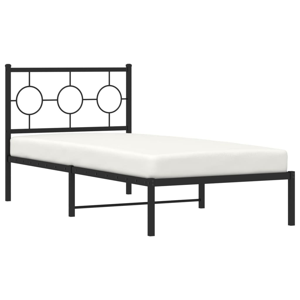 Metal Bed Frame without Mattress with Headboard Black 90x190 cm