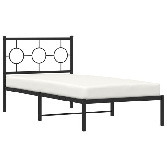 Metal Bed Frame without Mattress with Headboard Black 90x190 cm