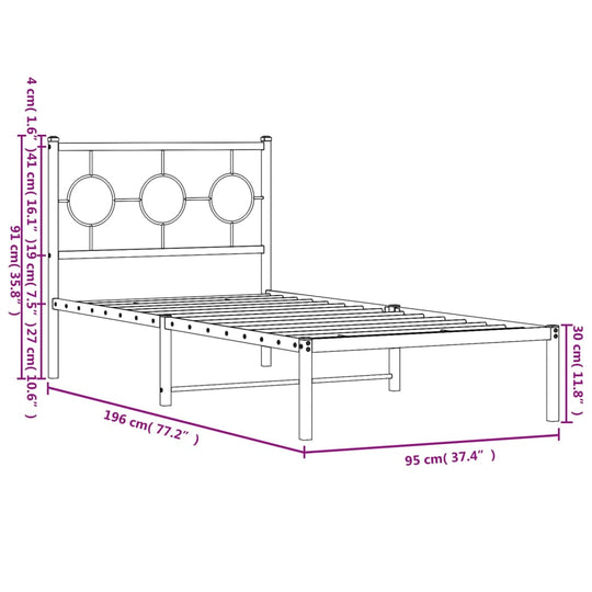 Metal Bed Frame without Mattress with Headboard Black 90x190 cm