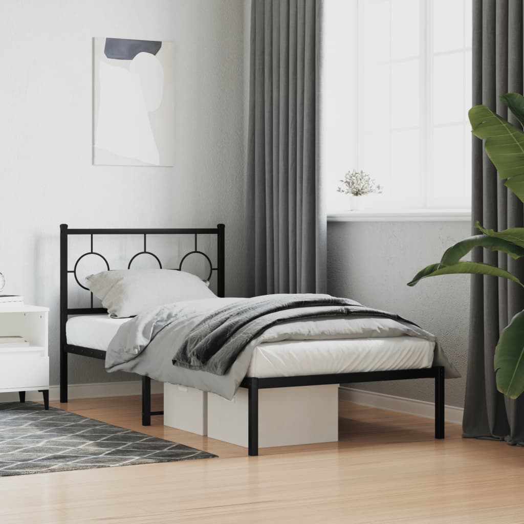 Metal Bed Frame without Mattress with Headboard Black 90x190 cm