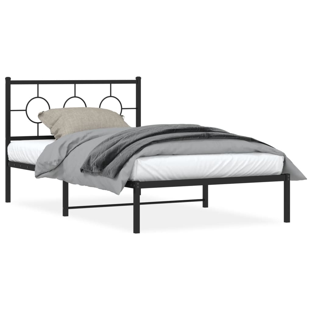 Metal Bed Frame without Mattress with Headboard Black 107x203 cm King Single