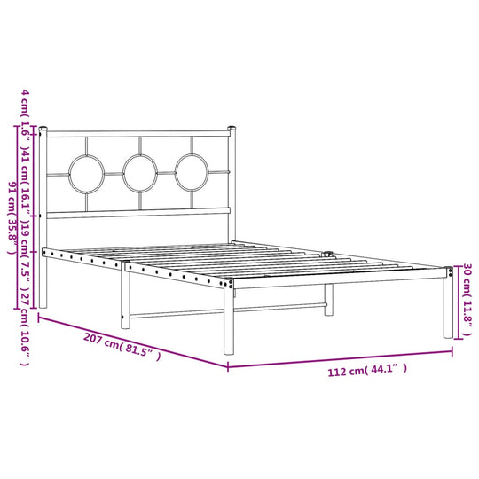 Metal Bed Frame without Mattress with Headboard Black 107x203 cm King Single