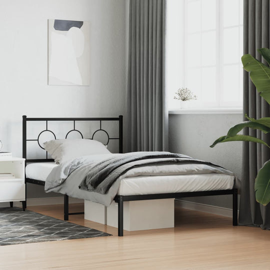 Metal Bed Frame without Mattress with Headboard Black 107x203 cm King Single