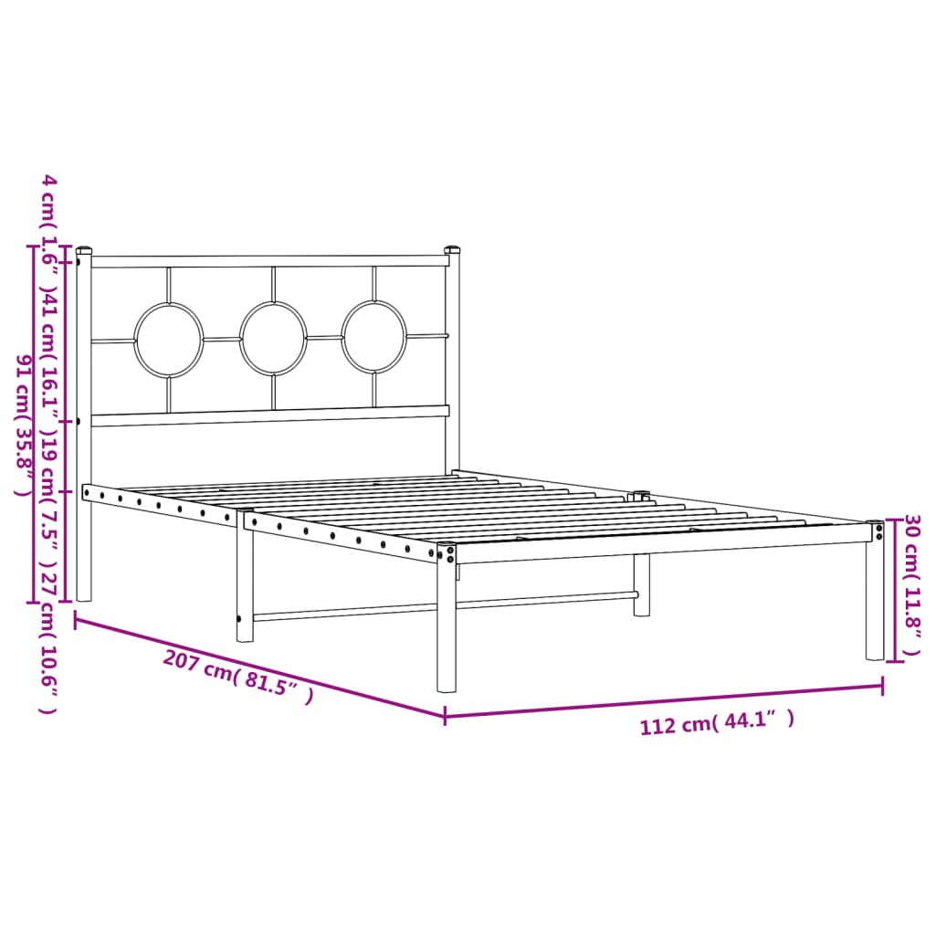 Metal Bed Frame without Mattress with Headboard White 107x203 cm King Single