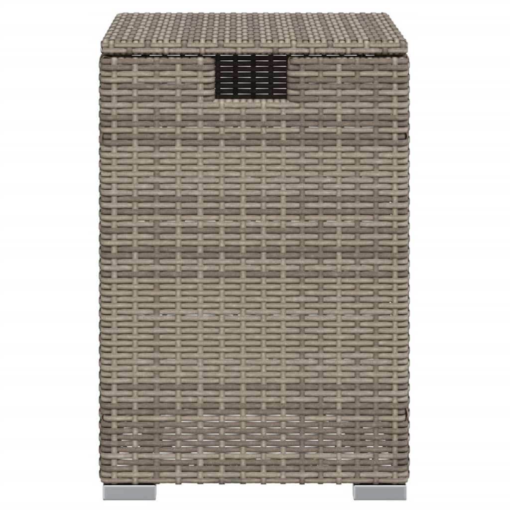 Grey poly rattan propane tank cover table, 40x40x60 cm, affordable quality outdoor furniture, DIY luxe hideaway storage.