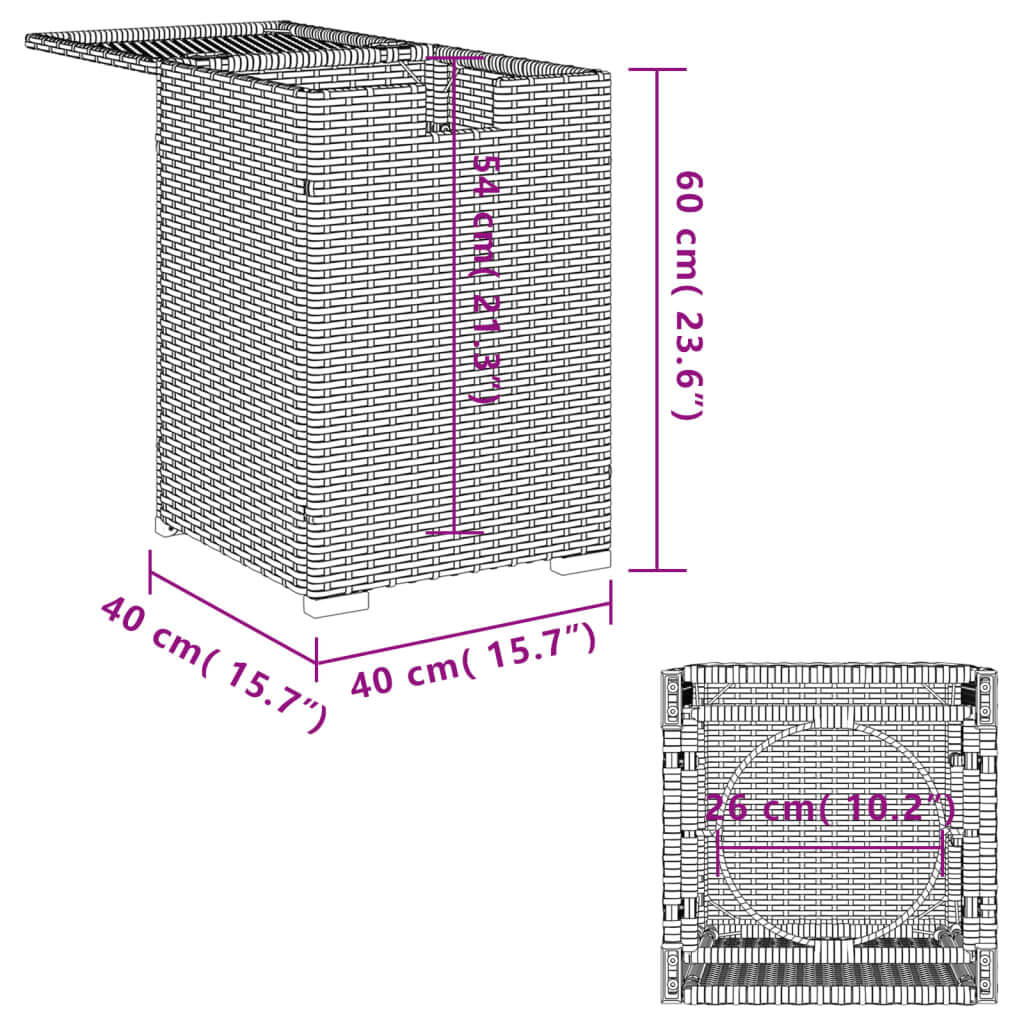 Grey poly rattan propane tank cover table dimensions 40x40x60 cm with hideaway storage design, affordable and quality outdoor furniture.