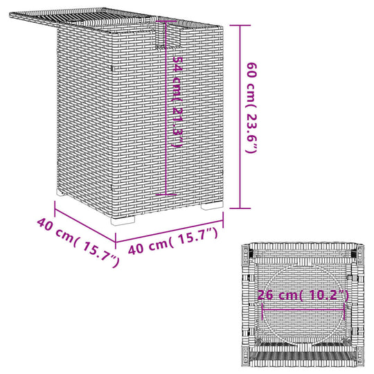 Grey poly rattan propane tank cover table dimensions 40x40x60 cm with hideaway storage design, affordable and quality outdoor furniture.