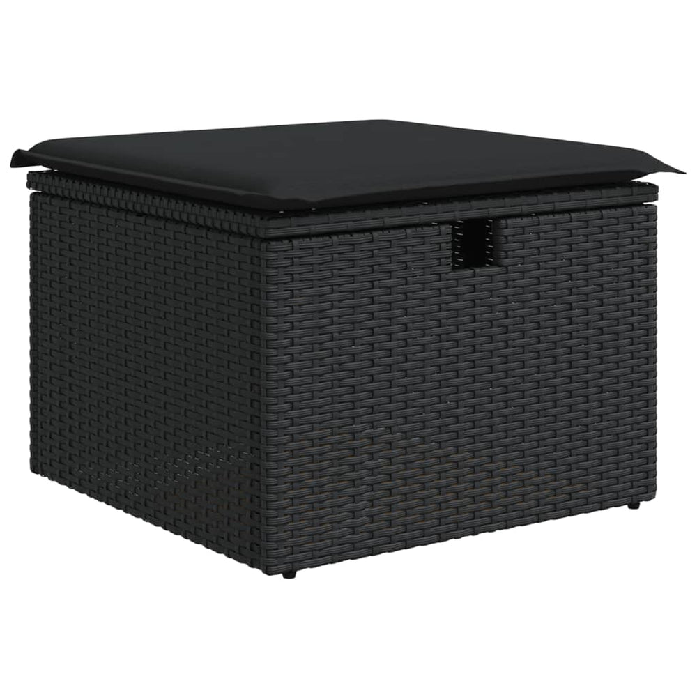 Garden Stool with Cushion Black 55x55x37 cm Poly Rattan